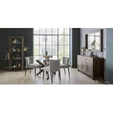 Goya Dark Oak Glass 4 Seater Dining Table & 4 Blake Dark Oak Low Back Chairs in Pebble Grey Fabric