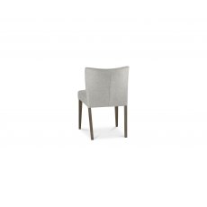 Home Origins Goya Dark Oak Circular Glass Table & 4 Blake Dark Oak Low Back Upholstered Chairs- Pebble Grey Fabric- chair bac