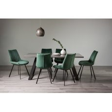 Hirst Grey Painted Glass 6 Seater Dining Table & 6 Fontana Green Velvet Fabric Chairs