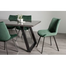 Hirst Grey Painted Glass 6 Seater Dining Table & 6 Fontana Green Velvet Fabric Chairs