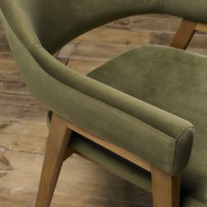 Rosen Rustic Oak Cedar Velvet Fabric Upholstered Arm Chairs
