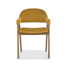Rosen Rustic Oak Dark Mustard Velvet Fabric Upholstered Arm Chairs