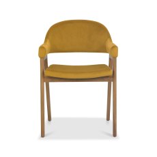 Rosen Rustic Oak Dark Mustard Velvet Fabric Upholstered Arm Chairs