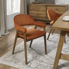 Rosen Rustic Oak Rust Velvet Fabric Upholstered  Arm Chairs