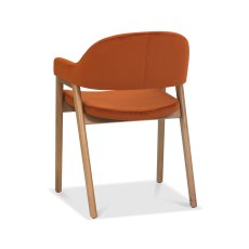 Rosen Rustic Oak Rust Velvet Fabric Upholstered  Arm Chairs