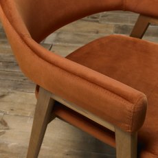 Rosen Rustic Oak Rust Velvet Fabric Upholstered  Arm Chairs