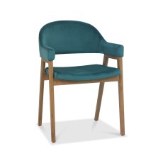 Rosen Rustic Oak Azure Velvet Fabric Upholstered Arm Chairs