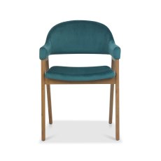 Rosen Rustic Oak Azure Velvet Fabric Upholstered Arm Chairs