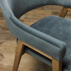 Rosen Rustic Oak Azure Velvet Fabric Upholstered Arm Chairs