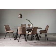 Hirst Grey Painted Glass 6 Seater Dining Table & 6 Fontana Tan Faux Suede Chairs