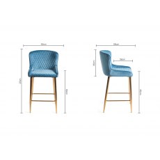 Cezanne Petrol Blue Velvet Fabric Bar Stools with Gold Legs