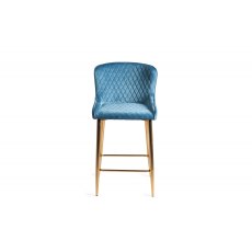 Cezanne Petrol Blue Velvet Fabric Bar Stools with Gold Legs