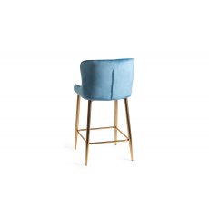 Cezanne Petrol Blue Velvet Fabric Bar Stools with Gold Legs