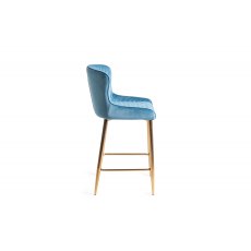 Cezanne Petrol Blue Velvet Fabric Bar Stools with Gold Legs