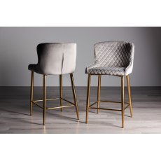 Cezanne Grey Velvet Fabric Bar Stool with Gold Legs (Pair)
