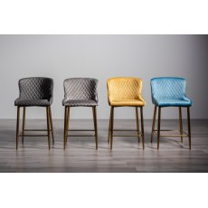 Cezanne Grey Velvet Fabric Bar Stool with Gold Legs (Pair)