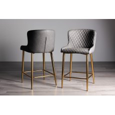 Cezanne Dark Grey Faux Leather Bar Stools with Gold Legs