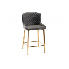 Cezanne Dark Grey Faux Leather Bar Stools with Gold Legs