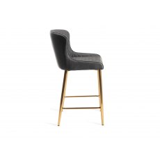 Cezanne Dark Grey Faux Leather Bar Stools with Gold Legs