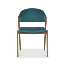 Rosen Rustic Oak Azure Velvet Fabric Upholstered Chairs