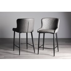 Cezanne Dark Grey Faux Leather Bar Stools with Black Legs