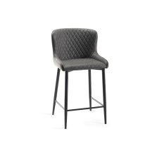 Cezanne Dark Grey Faux Leather Bar Stools with Black Legs