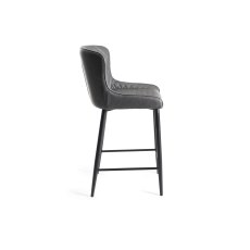 Cezanne Dark Grey Faux Leather Bar Stools with Black Legs