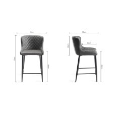 Cezanne Dark Grey Faux Leather Bar Stools with Black Legs