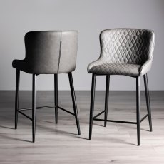 Cezanne Dark Grey Faux Leather Bar Stools with Black Legs