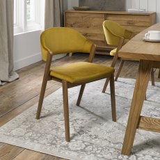 Rosen Rustic Oak Dark Mustard Velvet Fabric Upholstered Chairs