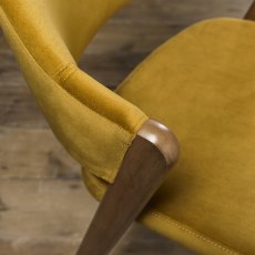 Rosen Rustic Oak Dark Mustard Velvet Fabric Upholstered Chairs