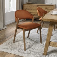 Rosen Rustic Oak Rust Velvet Fabric Upholstered Chairs