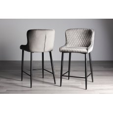 Cezanne Grey Velvet Fabric Bar Stools with Black Legs