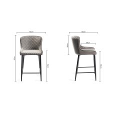 Cezanne Grey Velvet Fabric Bar Stools with Black Legs