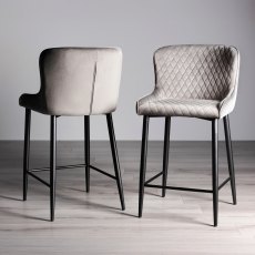 Cezanne Grey Velvet Fabric Bar Stools with Black Legs