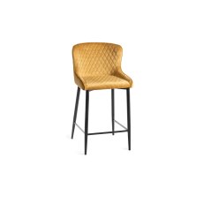 Cezanne Mustard Velvet Fabric Bar Stools with Black Legs