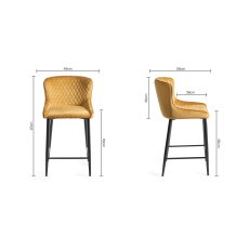 Cezanne Mustard Velvet Fabric Bar Stools with Black Legs