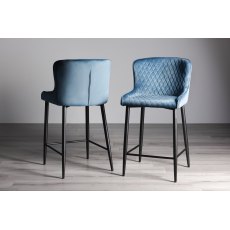 Cezanne Petrol Blue Velvet Fabric Bar Stools with Black Legs