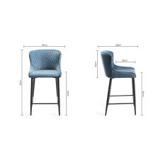 Cezanne Petrol Blue Velvet Fabric Bar Stools with Black Legs