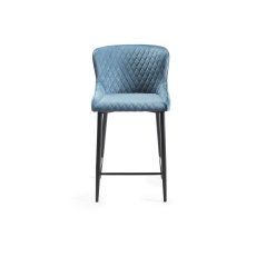 Cezanne Petrol Blue Velvet Fabric Bar Stools with Black Legs