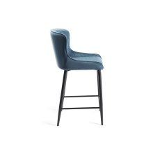 Cezanne Petrol Blue Velvet Fabric Bar Stools with Black Legs