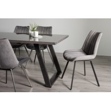 Hirst Grey Painted Glass 6 Seater Dining Table & 6 Fontana Grey Velvet Fabric Chairs