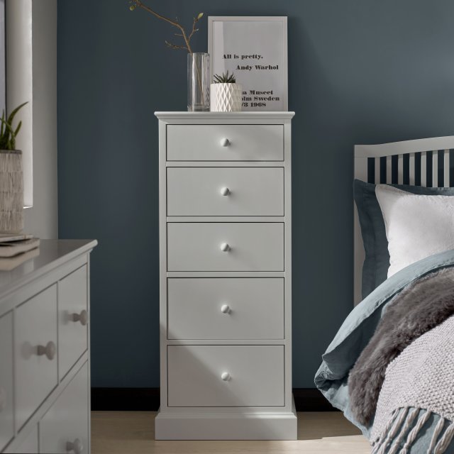 Palmer - Soft Grey 5 Drawer Tall Chest