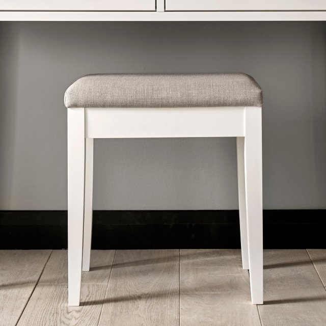 Palmer - White Vanity Stool in Grey Fabric Palmer - White Vanity Stool in Grey Fabric
