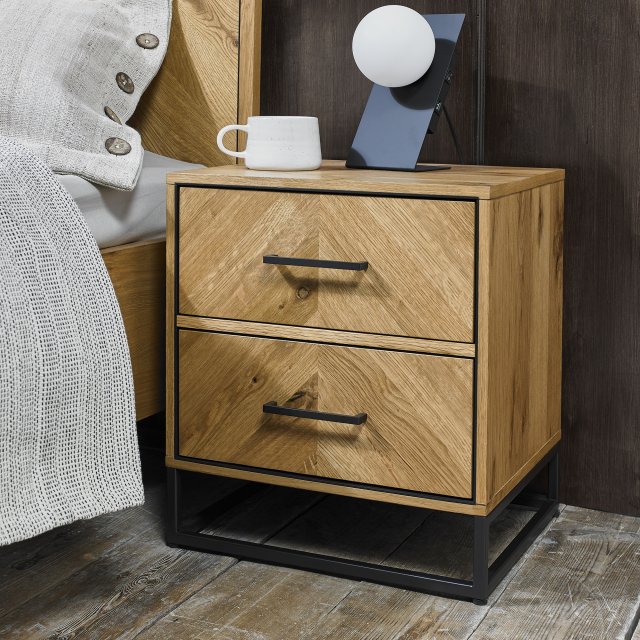 Varo - Rustic Oak 2 Drawer Bedside Table Varo - Rustic Oak 2 Drawer Bedside Table
