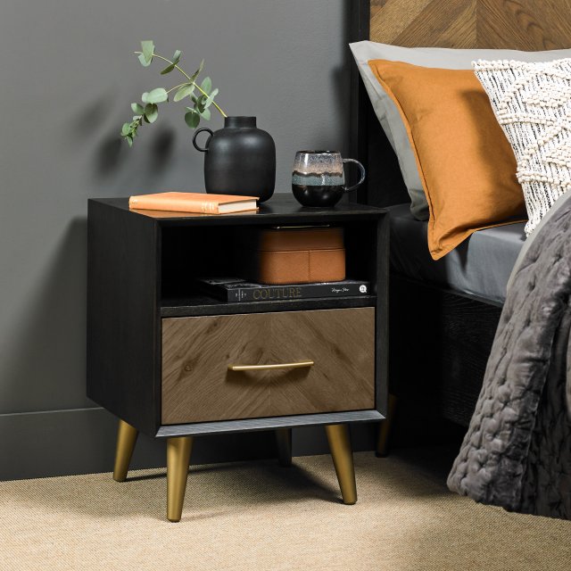Morreto - Fumed Oak 1 Drawer Bedside Table Morreto - Fumed Oak 1 Drawer Bedside Table