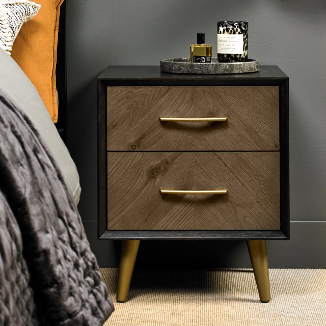 Morreto - Fumed Oak 2 Drawer Bedside Table Morreto - Fumed Oak 2 Drawer Bedside Table