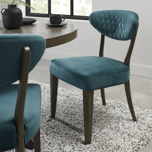 Bosco - Fumed Oak Dining Chair in Azure Velvet (Pair) Bosco - Fumed Oak Dining Chair in Azure Velvet (Pair)