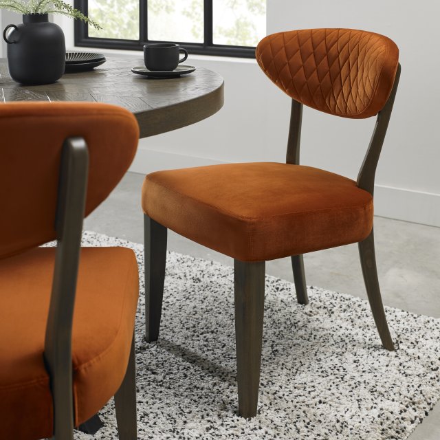 Bosco - Fumed Oak Dining Chair in Rust Velvet (Pair) Bosco - Fumed Oak Dining Chair in Rust Velvet (Pair)
