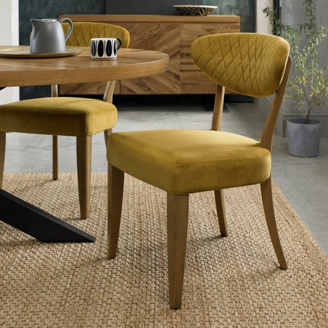 Bosco - Rustic Oak Dining Chair in Mustard Velvet (Pair) Bosco - Rustic Oak Dining Chair in Mustard Velvet (Pair)